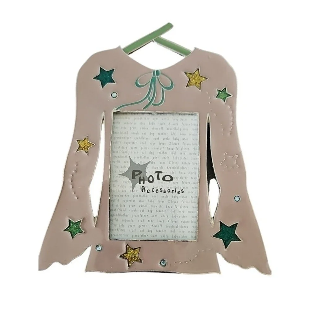Y2K Shirt Shaped Picture Frame Glitter Stars Bell Sleeve Novelty 6x4.5